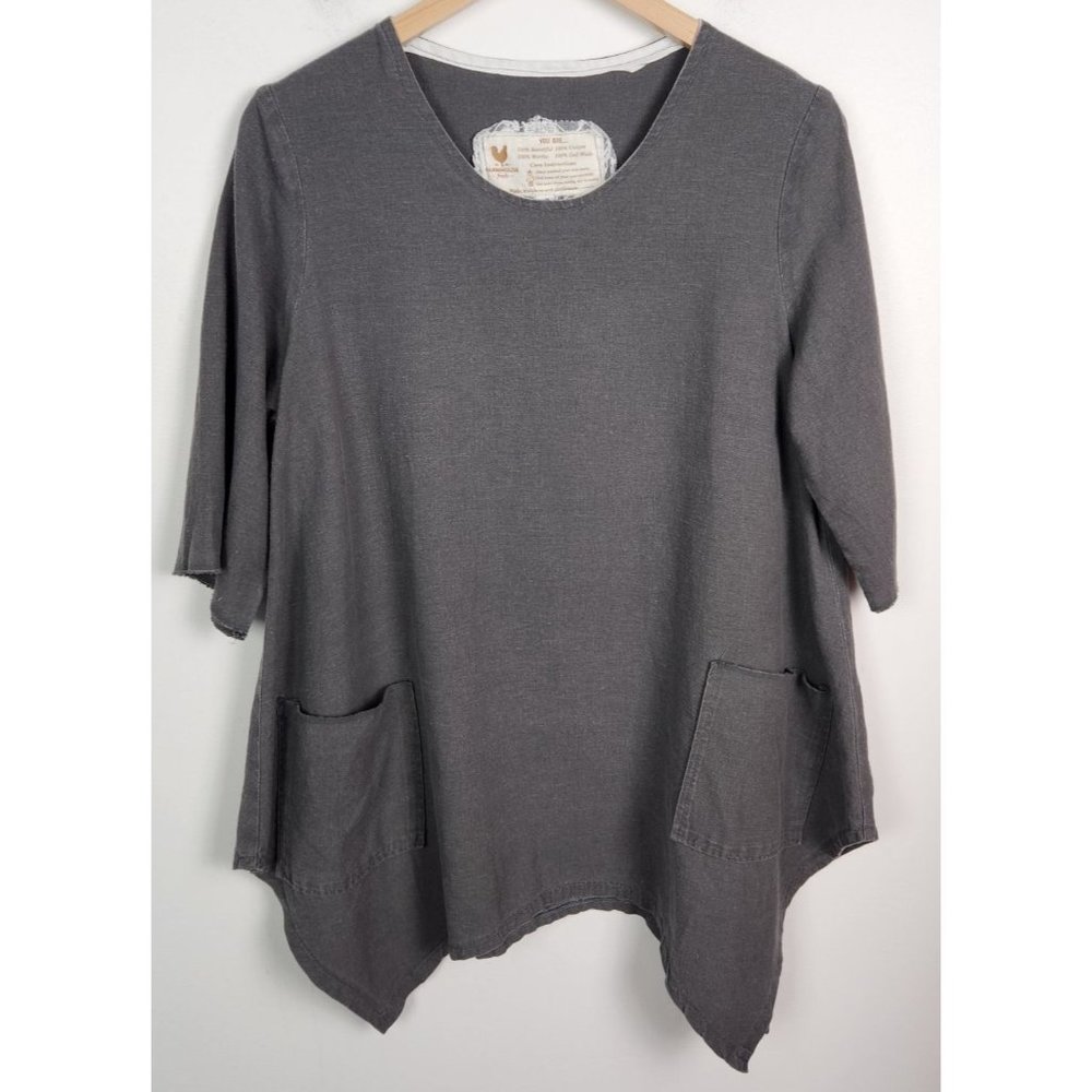 Farmhouse Frocks Women's Sz. XS Grey Linen Handkerchief Hem Tunic Top